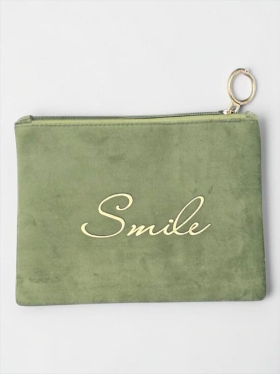 Anthropologie Handbags - Anthropologie Green Velvet Smile Pouch Wristlet Clutch Bag NWOT